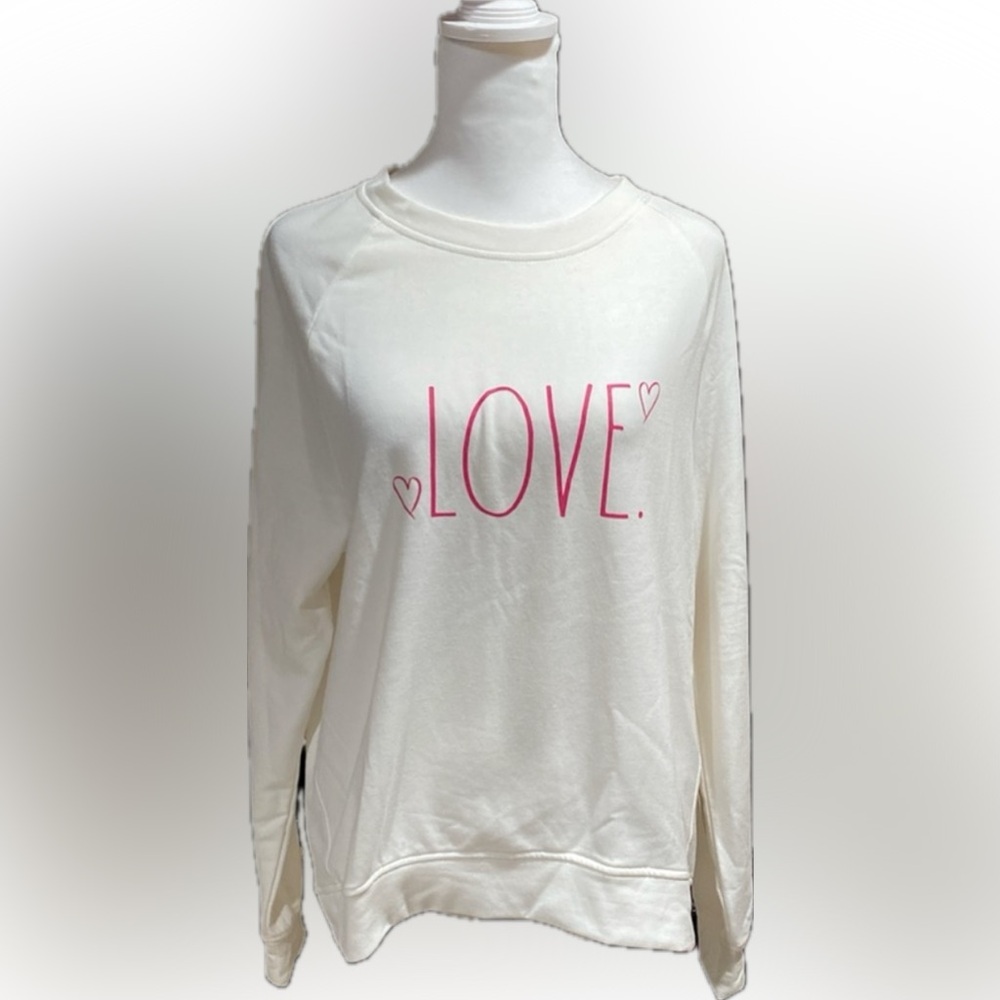 LOVE Pullover Sweatshirt - White with Pink Print